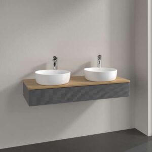 Villeroy und Boch Antao Waschtisch-Unterschrank K13151GK 120x19x50cm, Hahnloch, Waschbeckenplattenfarbe honey oak, anthracite matt lacquer