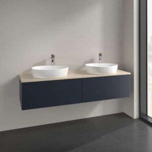 Villeroy &amp; Boch Antao vanity unit K39053HG 160x36x50cm, tap hole, washbasin top color botticino, midnight blue matt lacquer