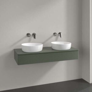 Meuble-lavabo Villeroy &amp; Boch Antao L13150HL avec éclairage, 1 tiroir, 1200 x 190 x 500 mm, façade texturée, laque mate Vert Feuille / Laque mate Vert Feuille