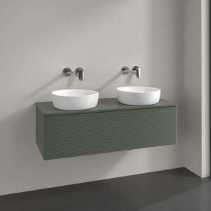 Villeroy &amp; Boch Antao vanity unit L35150HL with lighting, 1 drawer, 1200 x 360 x 500 mm, textured front, Leaf Green Matt Lacquer / Leaf Green Matt Lacquer