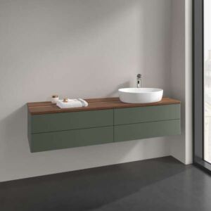 Villeroy &amp; Boch Antao vanity unit K27052HL 160x36x50cm, tap hole, washbasin top color warm walnut, leaf green matt lacquer