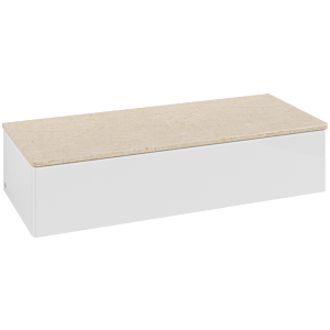 Villeroy und Boch Antao Sideboard L41003GF mit Beleuchtung, 1 Auszug, 1200 x 268 x 500 mm, Front ohne Struktur, Glossy White Lacquer / Botticino