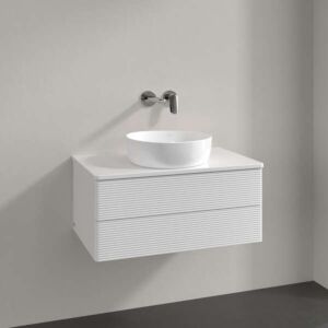 Meuble vasque Villeroy &amp; Boch Antao L19150GF avec éclairage, 2 tiroirs, 800 x 360 x 500 mm, façade texturée, laque blanche brillante / laque blanche brillante