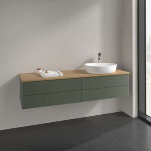Villeroy und Boch Antao Waschtisch-Unterschrank K27151HL 160x36x50cm, Hahnloch, Waschbeckenplattenfarbe honey oak, leaf green matt lacquer