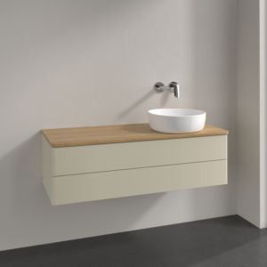 Villeroy und Boch Antao Waschtisch-Unterschrank L23011HJ mit Beleuchtung, 120x36x50cm, Waschbeckenplattenfarbe honey oak, silk grey matt lacquer
