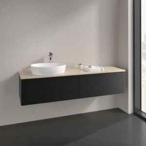 Villeroy &amp; Boch Antao vanity unit K37113PD 160x36x50cm, washbasin top color botticino, black matt lacquer