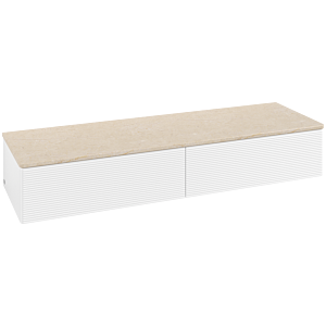 Buffet Villeroy &amp; Boch Antao L42103MT avec éclairage, 2 tiroirs, 1600 x 268 x 500 mm, façade texturée, laque blanche mate / Botticino