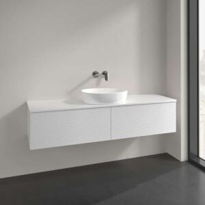 Villeroy und Boch Antao Waschtisch-Unterschrank L36150GF mit Beleuchtung, 2 Auszüge, 1600 x 360 x 500 mm, Front mit Struktur, Glossy White Lacquer / Glossy White Lacquer