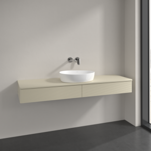 Villeroy &amp; Boch Antao vanity unit L14150HJ with lighting, 160x19x50cm, tap hole, washbasin top color: silk grey matt lacquer