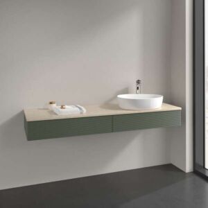Villeroy und Boch Antao Waschtisch-Unterschrank K16153HL 160x19x50cm, Hahnlochbohrung, Waschbeckenplattenfarbe botticino, leaf green matt lacquer