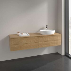 Meuble vasque Villeroy &amp; Boch Antao K27151HN 160 x 36 x 50 cm, percé pour robinetterie, plan vasque couleur chêne miel, chêne miel
