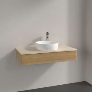 Meuble vasque Villeroy &amp; Boch Antao L09053HN, carré avec trou de robinetterie, fixation murale, kit de montage inclus, siphon gain de place, vasque centrale avec éclairage extractible 1 x LED/14.