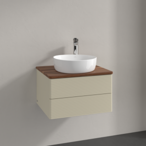 Villeroy und Boch Antao Waschtisch-Unterschrank K18152HJ 60x36x50cm, Hahnloch, Waschbeckenplattenfarbe warm walnut, silk grey matt lacquer