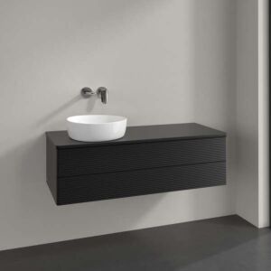 Meuble vasque Villeroy &amp; Boch Antao K22150PD 120 x 36 x 50 cm, percé pour robinetterie, plan vasque laqué noir mat.