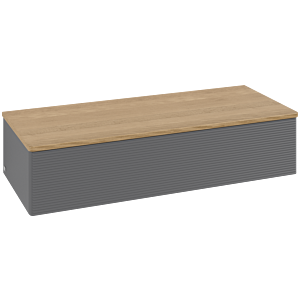 Villeroy &amp; Boch Antao Sideboard L41101GK with lighting, 1 drawer, 1200 x 268 x 500 mm, textured front, Anthracite Matt Lacquer / Honey Oak