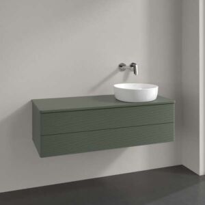 Villeroy und Boch Antao Waschtisch-Unterschrank K23150HL 120x36x50cm, Hahnloch, Waschbeckenplattenfarbe Lack, leaf green matt lacquer