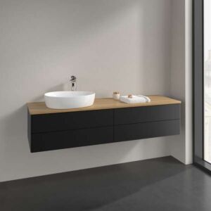 Villeroy und Boch Antao Waschtisch-Unterschrank K26051PD 160x36x50cm, Hahnlochbohrung, Waschbeckenplattenfarbe honey oak, black matt lacquer