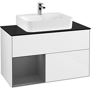 Villeroy et Boch Finion Villeroy et Boch F112GKGF 100cm, plaque de finition blanc mat, étagère gauche anthracite mat, laqué blanc brillant