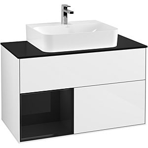 Villeroy et Boch Finion Villeroy et Boch F112PHGF 100cm, plaque de finition blanc mat, étagère gauche Glossy Black Lacquer , laqué blanc brillant