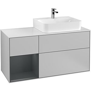 Villeroy et Boch Finion Villeroy et Boch F141HGGJ 120cm, plaque de recouvrement verre blanc mat, étagère gauche Midnight Blue Matt Lacquer , gris clair mat