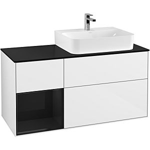 Villeroy et Boch Finion Villeroy et Boch F142PHGF 120cm, plaque de recouvrement verre noir mat, étagère gauche Glossy Black Lacquer , laqué blanc brillant