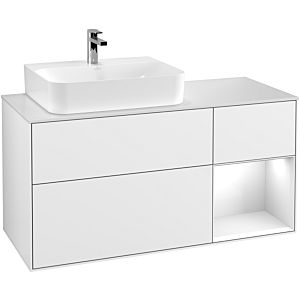 Villeroy und Boch Finion Waschtischunterschrank F151GFGF 120cm, Abdeckplatte white matt, Regal rechts Glossy white lacquer, Glossy white lacquer