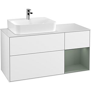 Villeroy et Boch Finion Villeroy et Boch F151GMGF 120cm, plaque de finition blanc mat, étagère à droite Olive Matt Lacquer , laqué blanc brillant