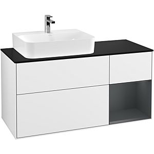 Villeroy und Boch Finion Waschtischunterschrank F152HGGF 120cm, Abdeckplatte black matt, Regal rechts Midnight Blue Matt Lacquer, Glossy white lacquer