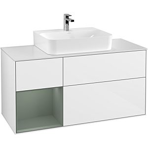 Villeroy et Boch Finion Villeroy et Boch F161GMGF 120cm, plaque de finition blanc mat, étagère gauche Olive Matt Lacquer , laqué blanc brillant