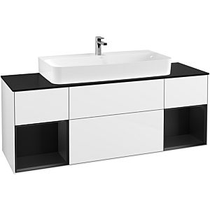 Villeroy et Boch Finion Villeroy et Boch F212PDGF 160cm, plaque de finition noir mat, étagères laqué noir mat, laqué blanc brillant