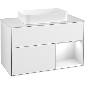 Villeroy und Boch Finion Waschtischunterschrank F251GFGF 100x60,3cm, Abdeckplatte white matt, Regal rechts Glossy white lacquer, Glossy white lacquer
