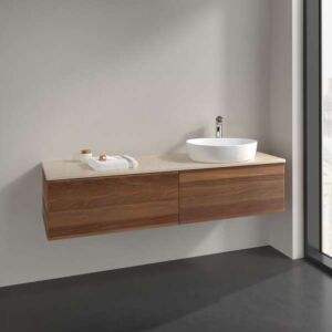 Villeroy &amp; Boch Antao vanity unit K38053HM 160x36x50cm, tap hole, washbasin top color botticino, warm walnut