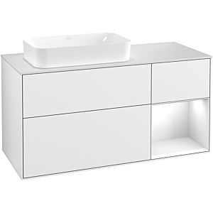 Villeroy und Boch Finion Waschtischunterschrank F281GFGF 120cm, Abdeckplatte white matt, Regal rechts Glossy white lacquer, Glossy white lacquer