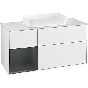 Villeroy und Boch Finion Waschtischunterschrank F291HGGF 120cm, Abdeckplatte white matt, Regal links Midnight Blue Matt Lacquer, Glossy white lacquer