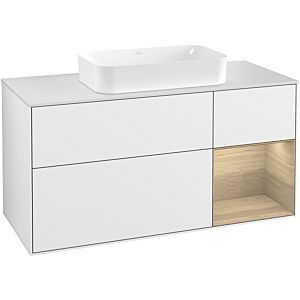 Villeroy und Boch Finion Waschtischunterschrank F301PCGF 120cm, Abdeckplatte white matt, Regal rechts Oak Veneer, Glossy white lacquer