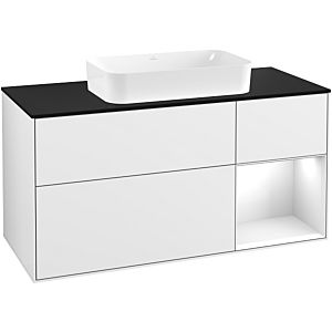 Villeroy and Boch Finion Villeroy and Boch Finion F302GFGF 120cm, black matt cover plate, shelf on the right Glossy white lacquer, Glossy white lacquer