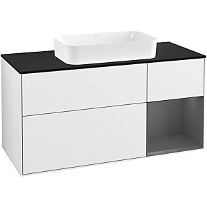 Villeroy et Boch Finion Villeroy et Boch F302GKGF 120cm, plaque de finition noir mat, étagère à droite Anthracite mat, laqué blanc brillant