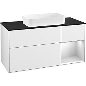 Villeroy et Boch Finion Villeroy et Boch F302MTGF 120cm, plaque de finition noir mat, étagère à droite laqué blanc mat, laqué blanc brillant