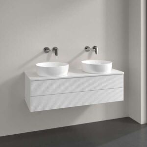 Meuble vasque Villeroy &amp; Boch Antao L24150GF avec éclairage, 2 tiroirs, 1200 x 360 x 500 mm, façade texturée, laque blanche brillante / laque blanche brillante