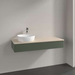 Meuble vasque Villeroy &amp; Boch Antao L11113HL avec éclairage, 1 tiroir, 1200 x 190 x 500 mm, façade texturée, laque mate Vert Feuille / Botticino