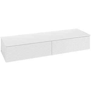 Buffet Villeroy &amp; Boch Antao L42100GF avec éclairage, 2 tiroirs, 1600 x 268 x 500 mm, façade texturée, laque blanche brillante / laque blanche brillante