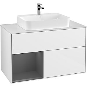 Villeroy et Boch Finion Villeroy et Boch F361GKGF 100cm, plaque de recouvrement blanc mat, étagère gauche anthracite mat, laqué blanc brillant