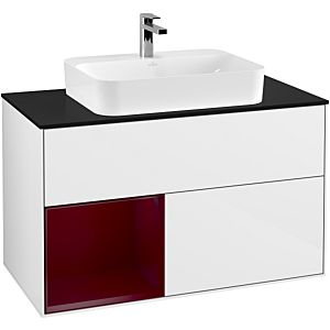 Villeroy and Boch Finion Villeroy and Boch Finion F362HBGF 100cm, cover plate black matt, shelf left Peony , glossy white lacquer