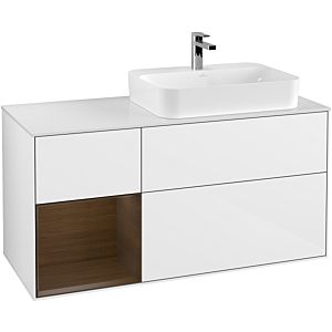 Villeroy and Boch Finion Villeroy and Boch Finion F391GNGF 120cm, cover plate matt white, shelf left walnut veneer, glossy white lacquer