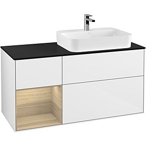 Villeroy et Boch Finion Villeroy et Boch F392PCGF 120cm, couvercle noir mat, étagère gauche Oak Veneer , laqué blanc brillant