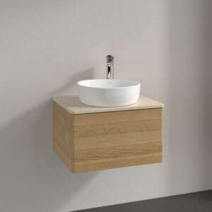 Villeroy und Boch Antao Waschtisch-Unterschrank L29053HN mit Beleuchtung, 1 Auszug, 600 x 360 x 500 mm, Front ohne Struktur, Honey Oak / Botticino