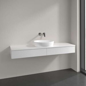 Villeroy und Boch Waschtisch-Unterschrank L14150GF mit Beleuchtung, 2 Auszüge, 1600 x 190 x 500 mm, Front mit Struktur, Glossy White Lacquer / Glossy White Lacquer
