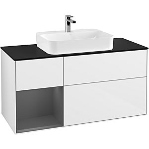 Villeroy and Boch Finion Villeroy and Boch Finion F412GKGF 120cm, cover plate black matt, shelf left anthracite matt, glossy white lacquer