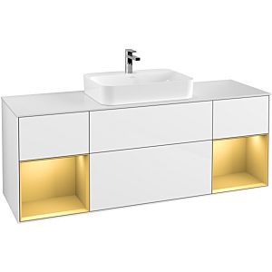 Villeroy et Boch Finion Villeroy et Boch F451HFGF 160x60,3cm, plaque de finition blanc mat, étagères laqué or mat, laqué blanc brillant