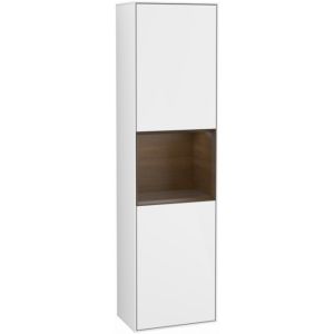 Villeroy und Boch Finion Hochschrank F460GNGF 41,8x151,6x27cm, links, Regal Walnut veneer, Glossy white lacquer